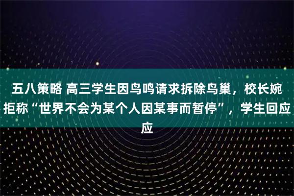 五八策略 高三学生因鸟鸣请求拆除鸟巢,校长婉拒称“世界不会为某个人因某事而暂停”,学生回应